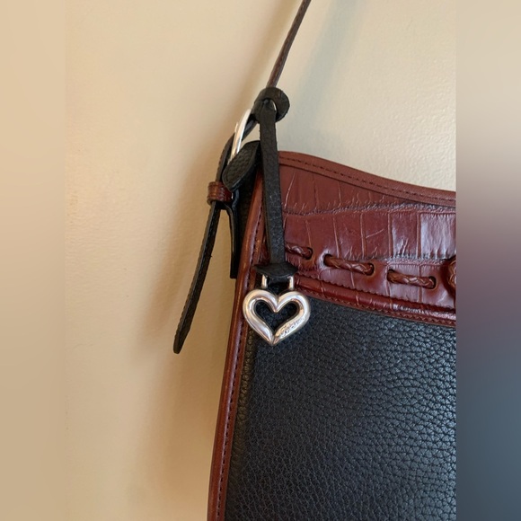 BRIGHTON Emma Bag Bow Silver Vtg Brown Black Leather Shoulder Handbag pebbled - Picture 3 of 14